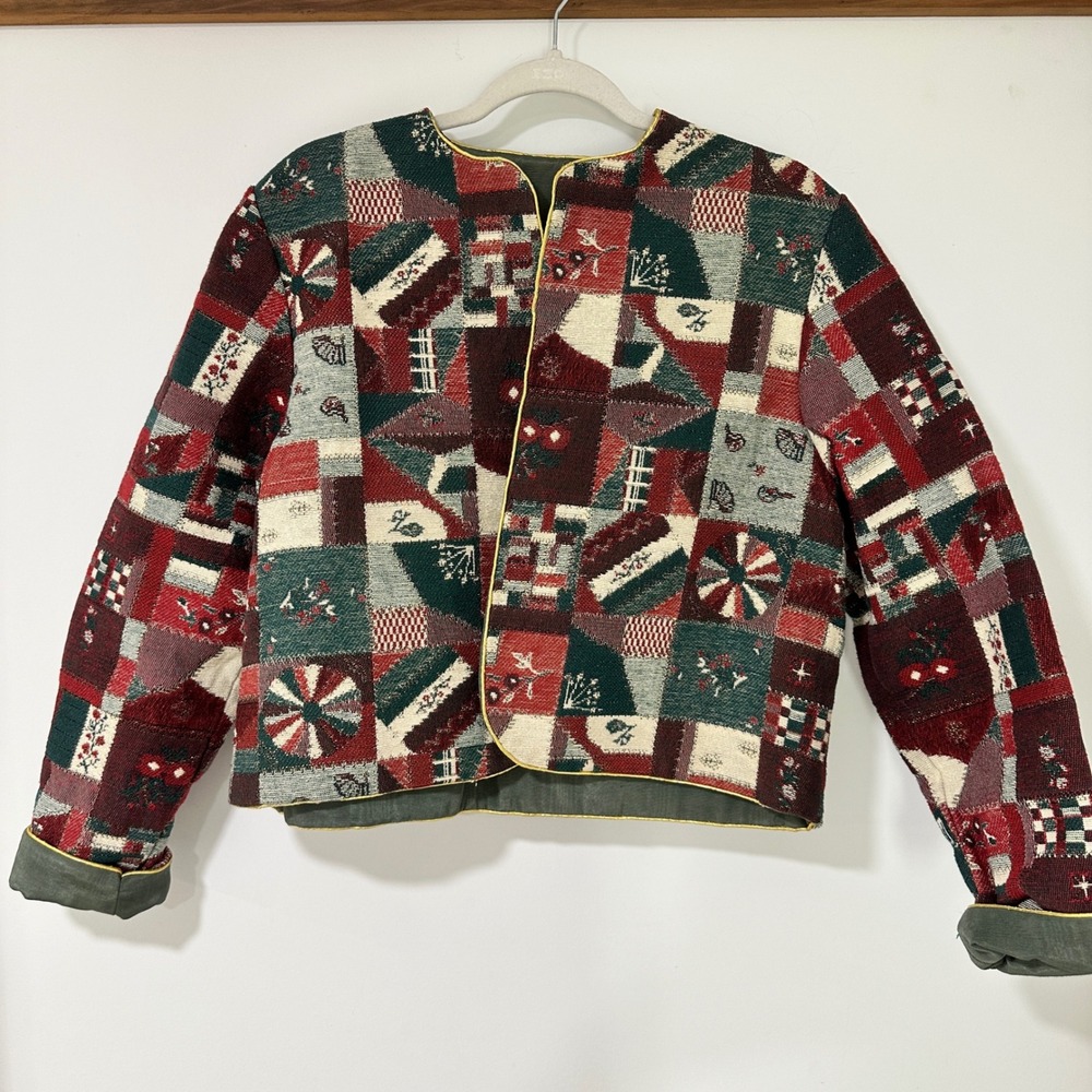 Vintage Tapestry Jacket Patchwork Christmas Women M Multicolor Cottonβ Vintage